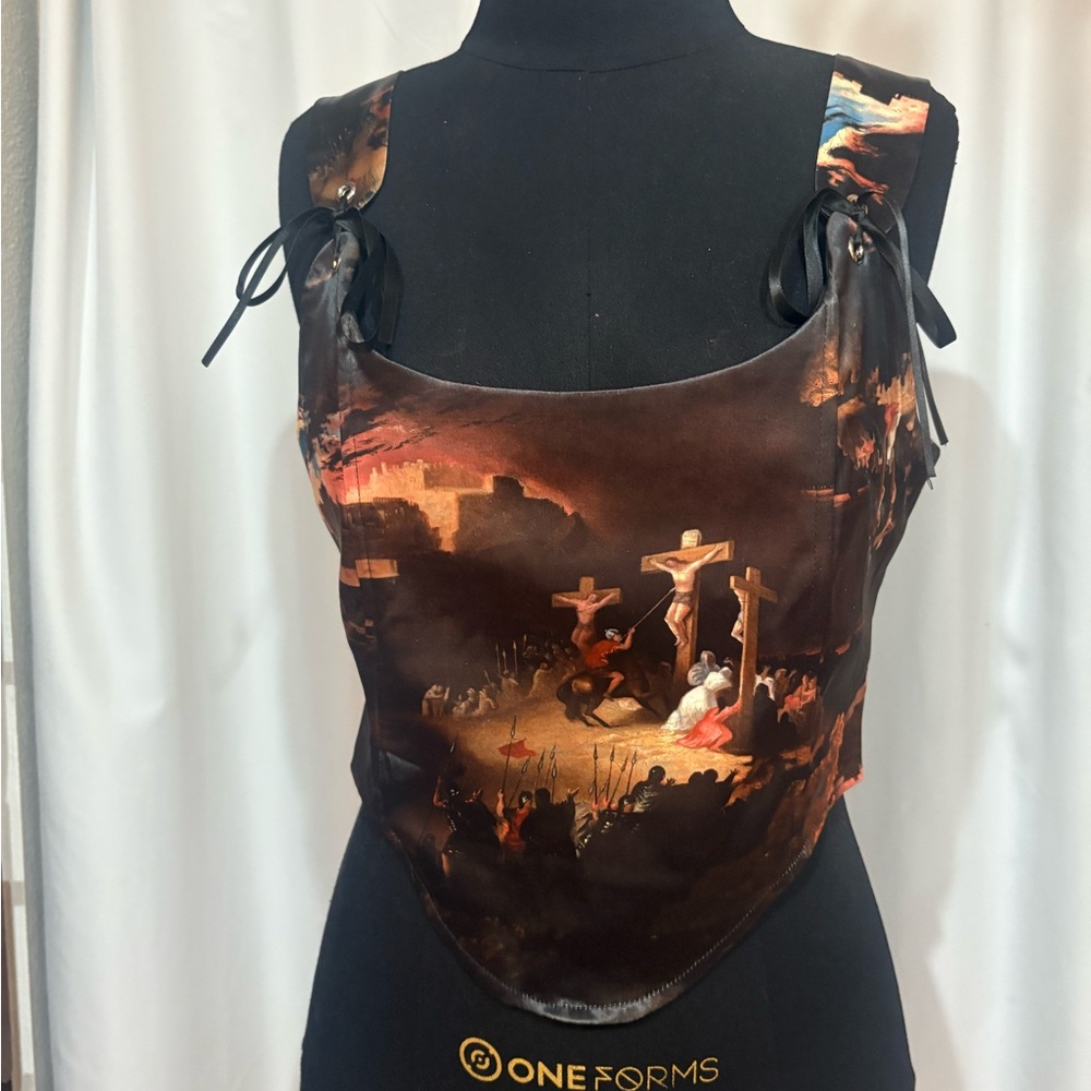 Disturbia Artistic Print corset Crop Top
